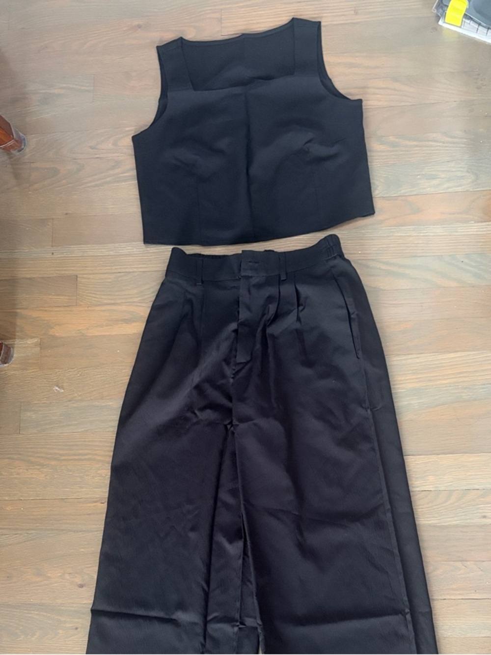 Women sleeveless Square Neck Tank Top Wide Leg Pants two piece Set s black NWOT - Picture 2 of 3